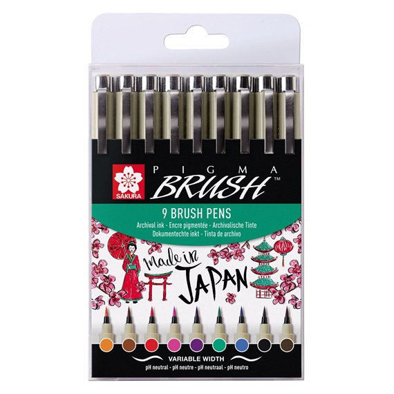 Sakura Pigma Micron brushpen - 9 kleuren