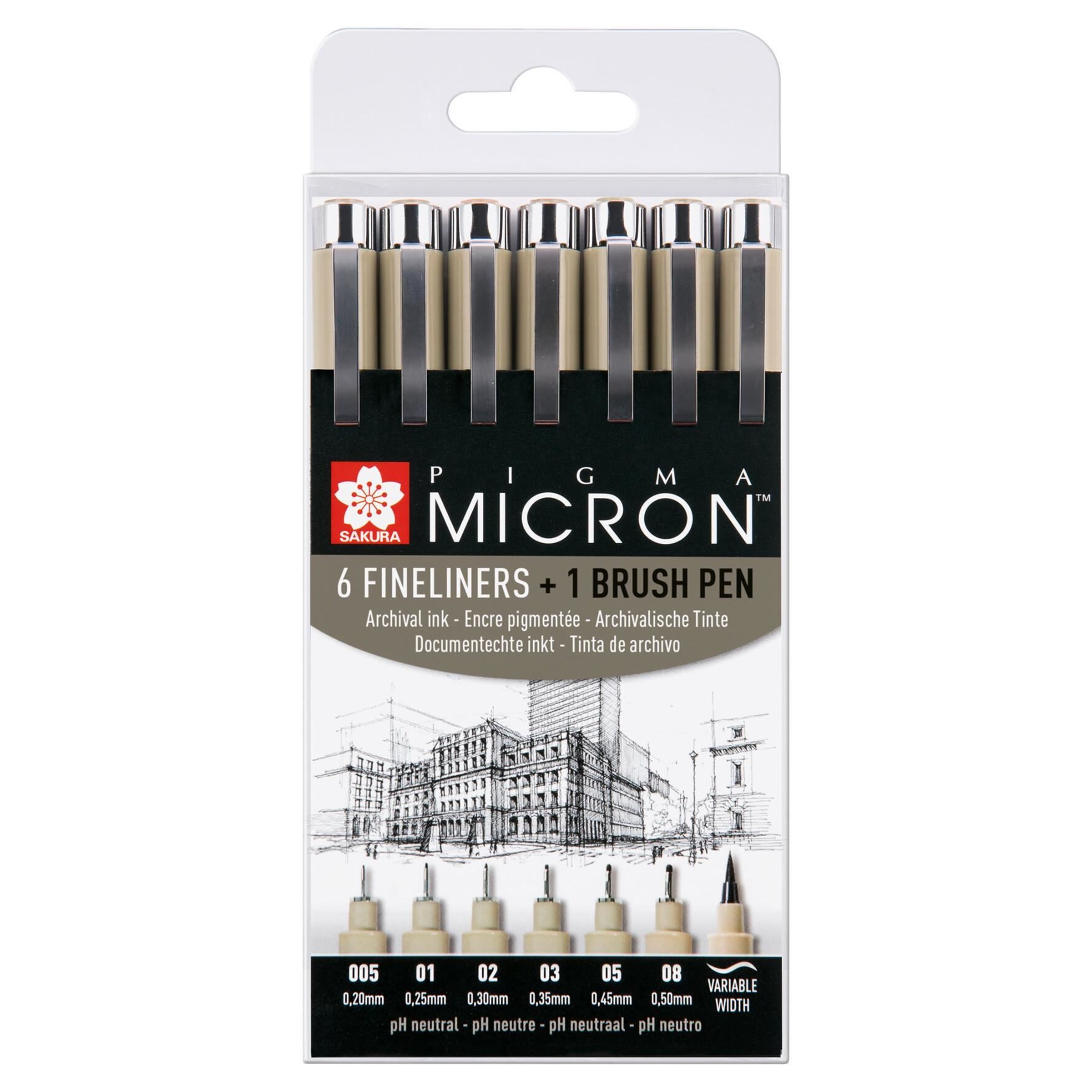 Sakura Pigma Micron fineliner - black - 6 puntdikten + gratis brushpen